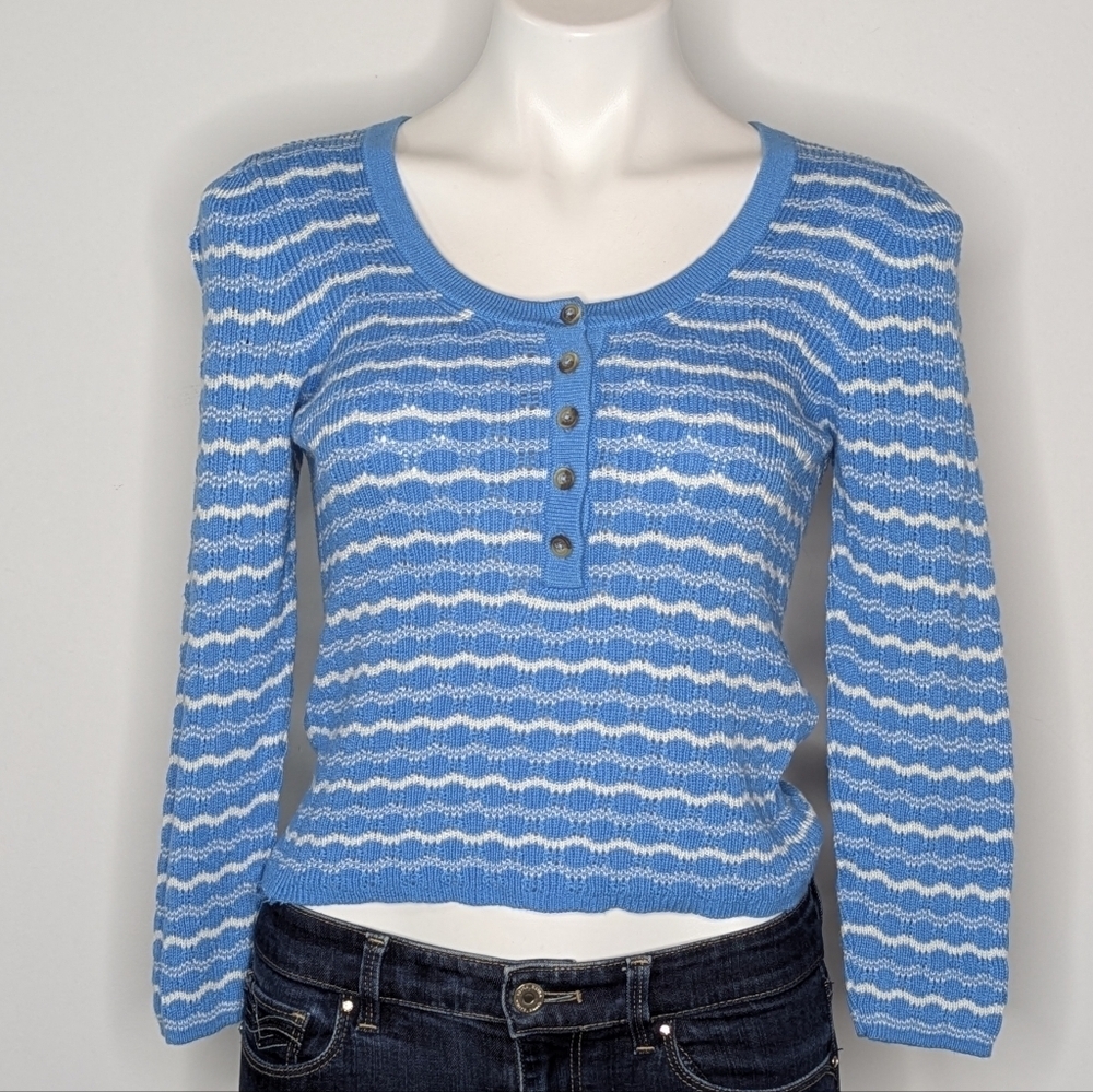 Mother The Toss Up Henley Knit 1/2 Button Long Sleeve Cotton Blend Sweater S
